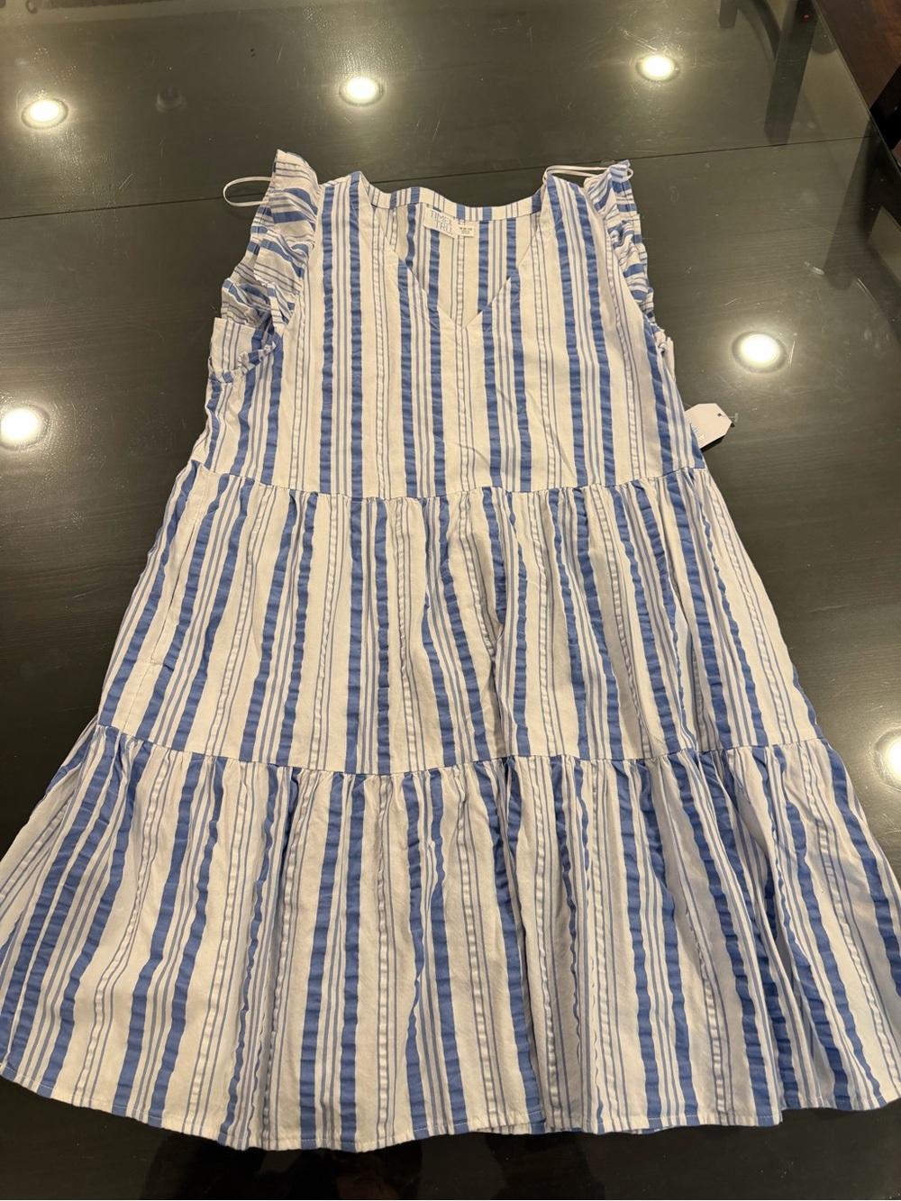 Time and Tru Blue and White Vertical Stripe Sundress